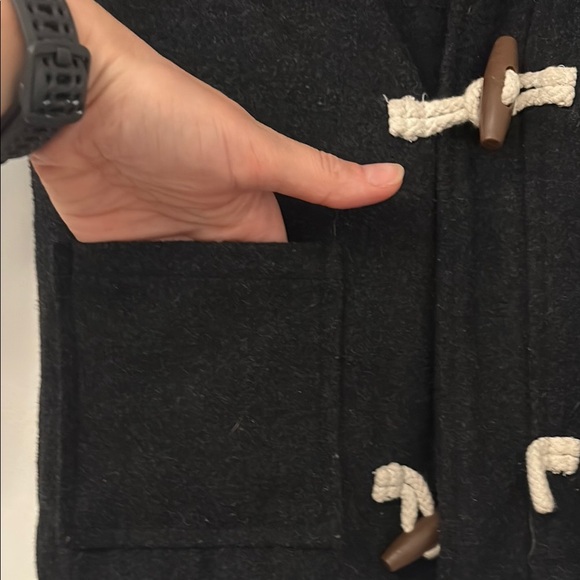 Black Pea Coat with Lined Hood and Toggle Closures - Picture 4 of 6